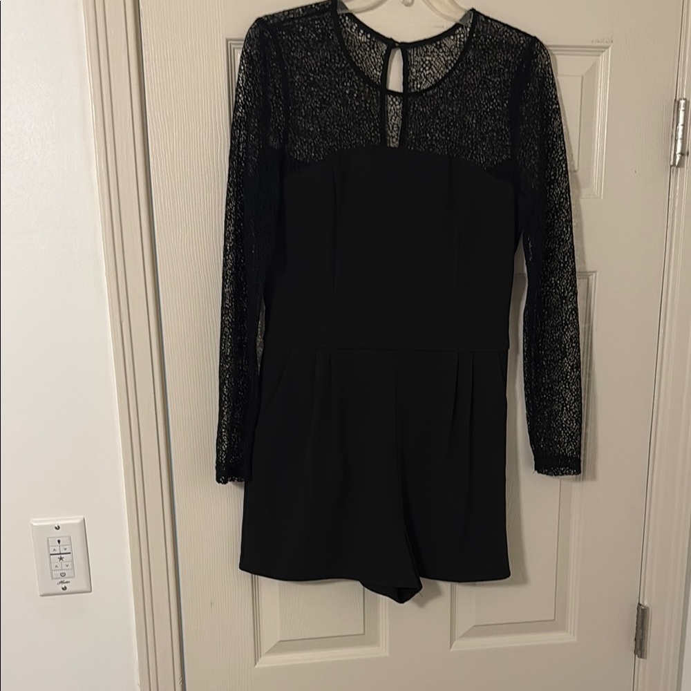 Black Lace Long Sleeve Romper